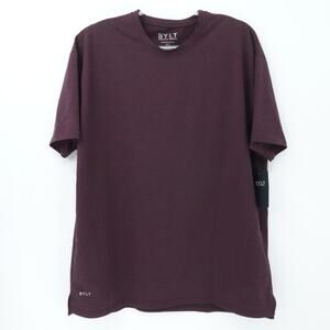 BYLT Shirt Mens 2XL Maroon Signature Split Hem Crewneck‎ Stretch Casual Active